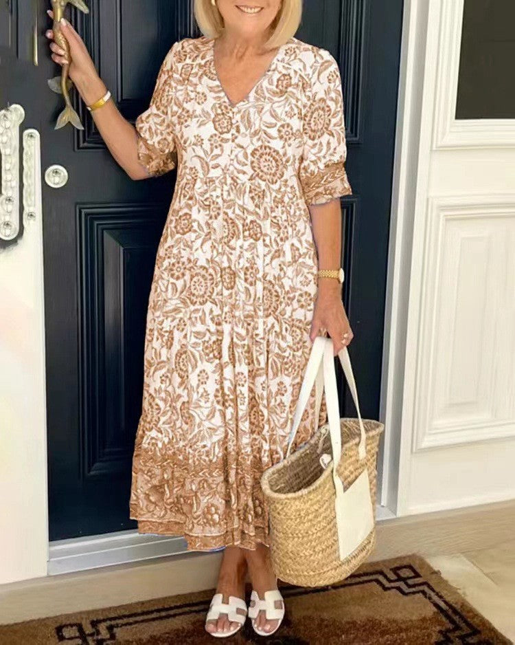 Keisha | Elegant Blomstret Kjole med V-hals