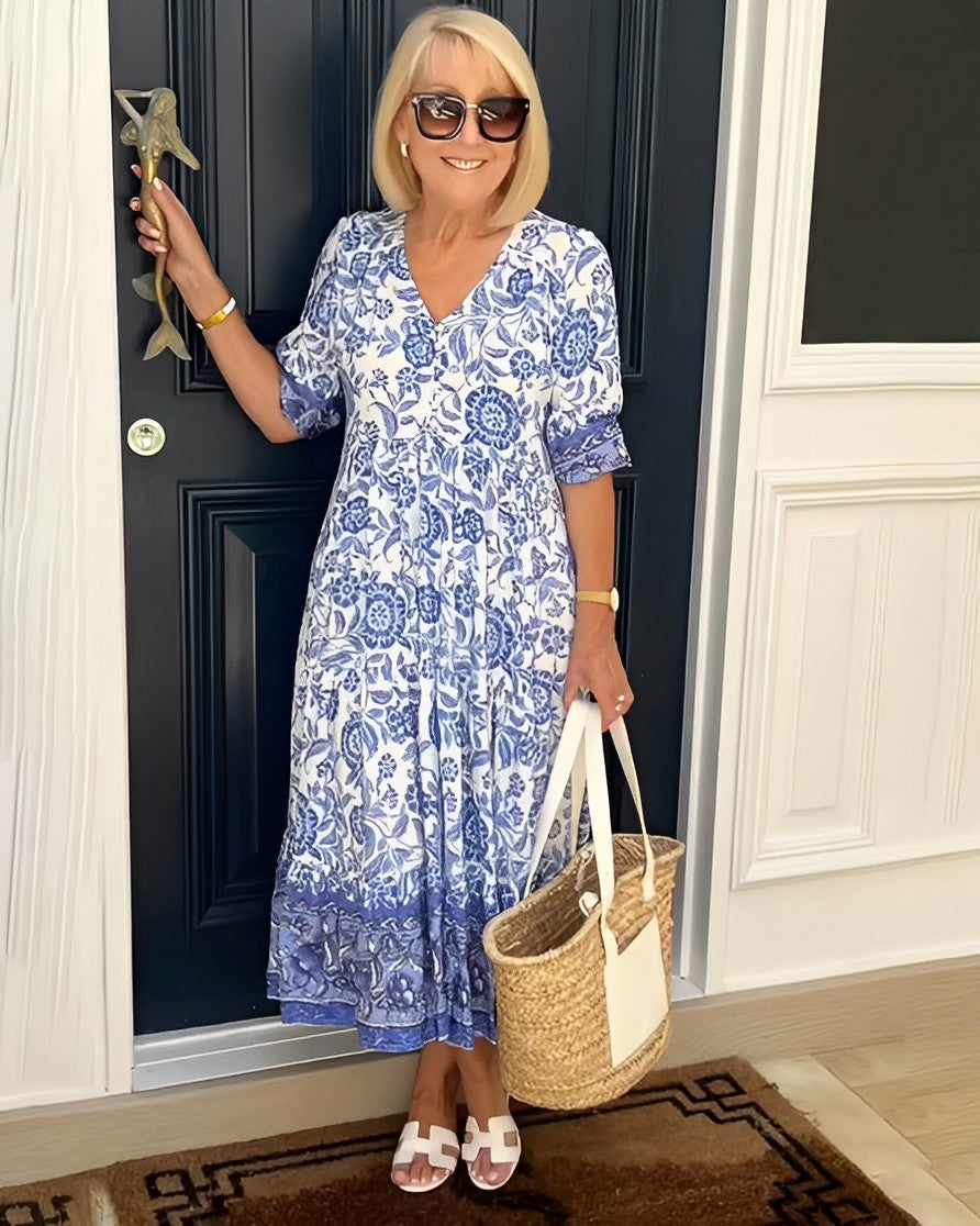 Keisha | Elegant Blomstret Kjole med V-hals