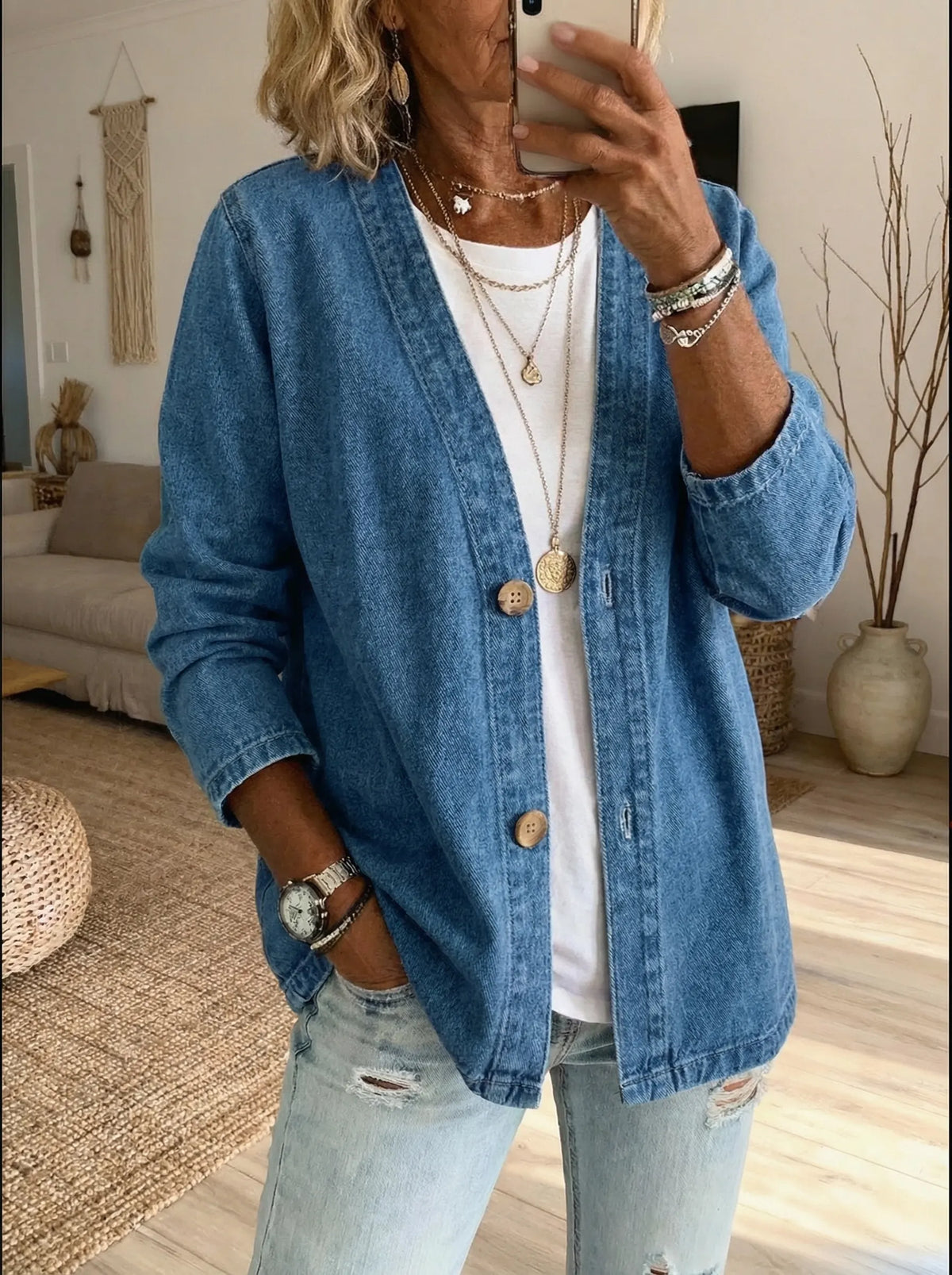 Ditte | Denim Skjortejakke med Knapper
