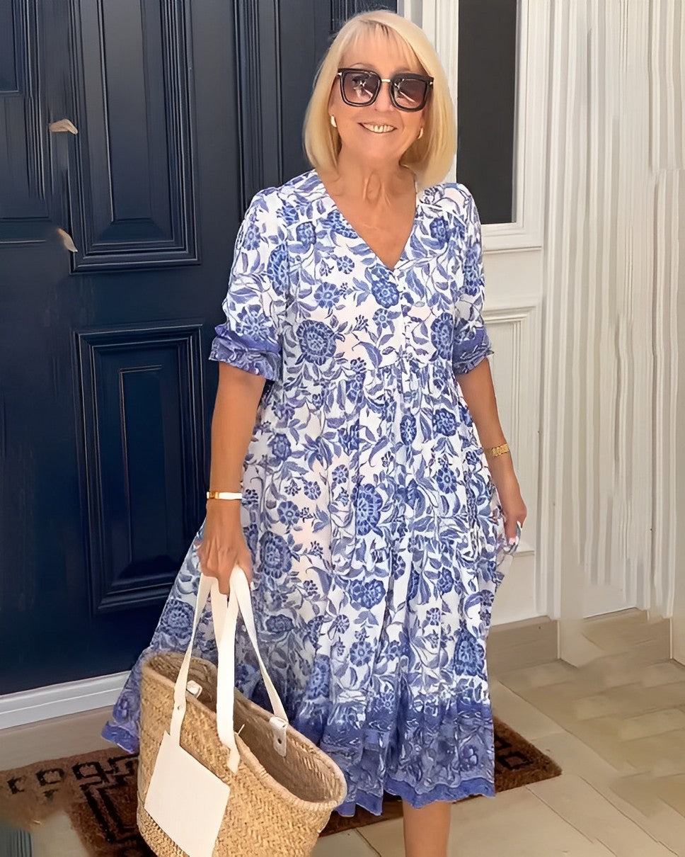 Keisha | Elegant Blomstret Kjole med V-hals