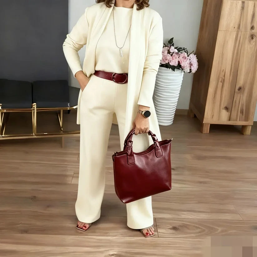 Bente™ | Elegant 3-delt Sæt med Lang Cardigan