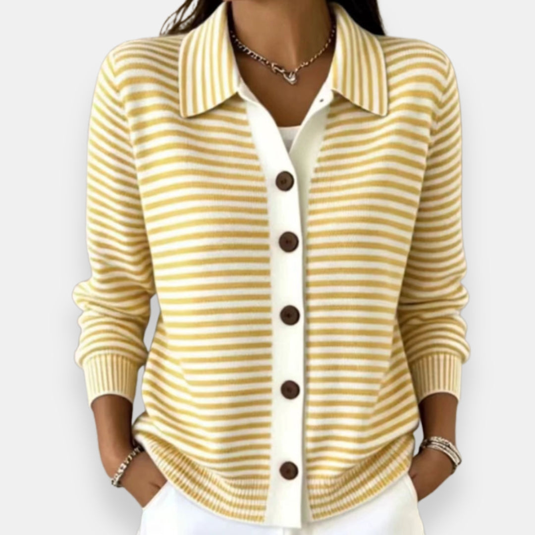 Nola™ | Stribet Cardigan med Krave