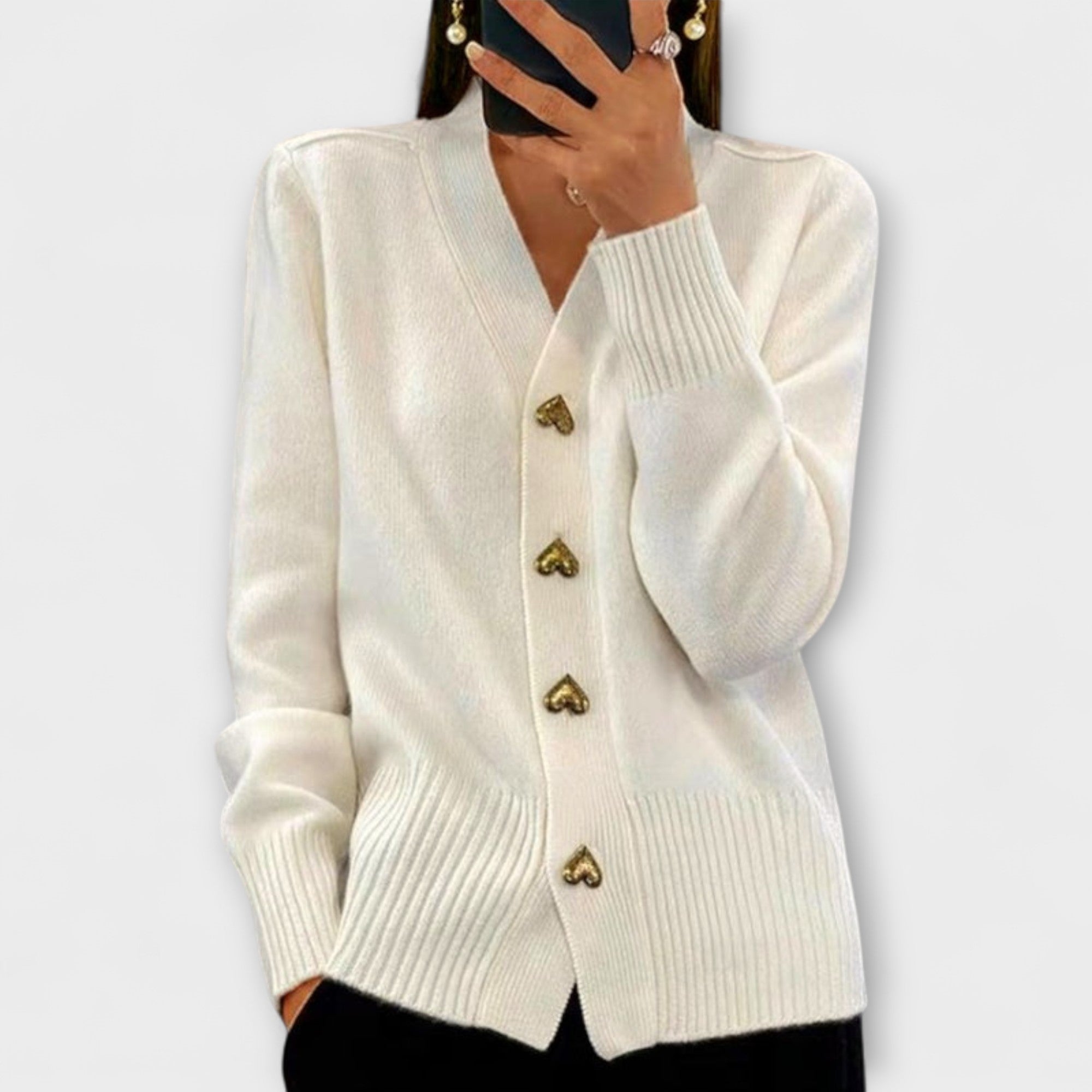 Marij™ | Elegant strikcardigan med hjerteknapper