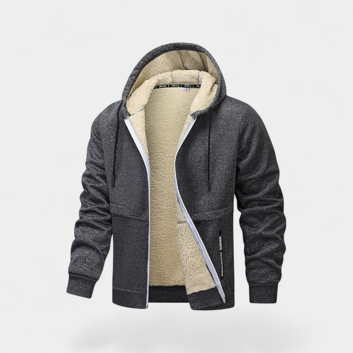 Jens™ | Herre Hoodie med Lynlås og Teddyfor