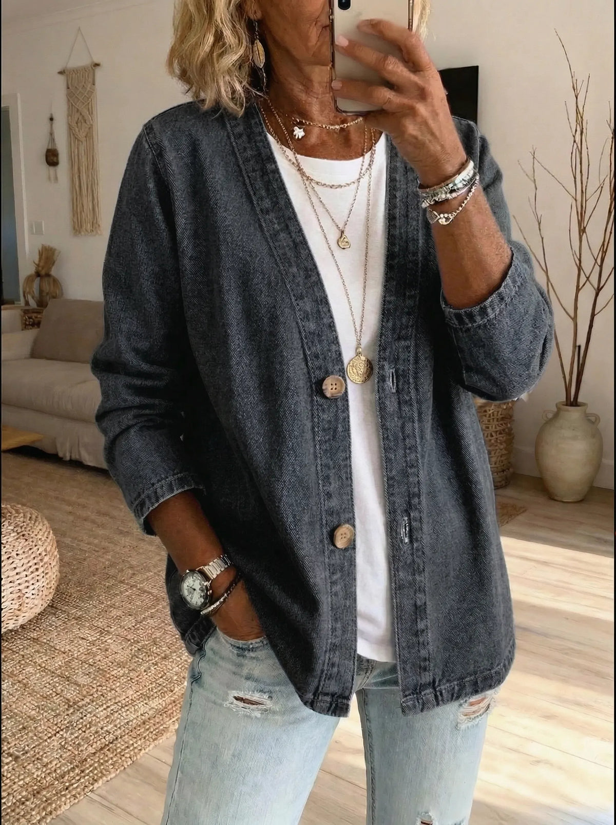 Ditte | Denim Skjortejakke med Knapper