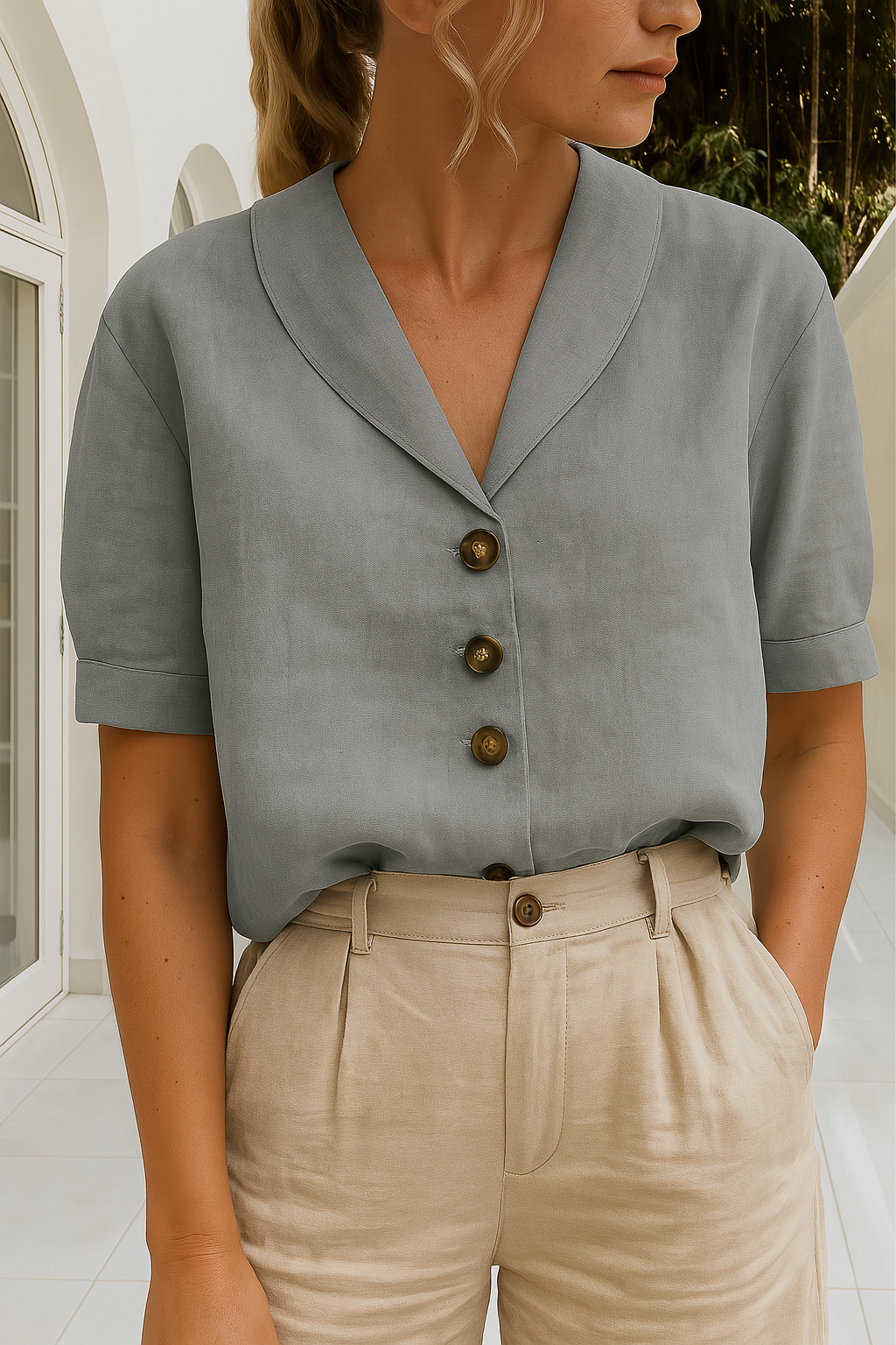 Christina™ – Let bluse i hør-bomuld