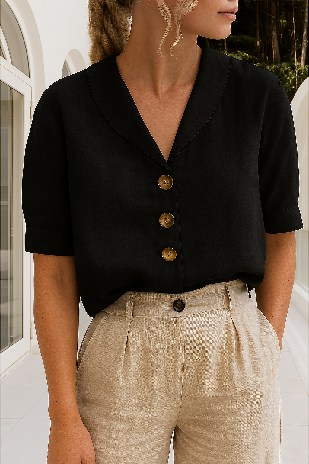 Christina™ – Let bluse i hør-bomuld