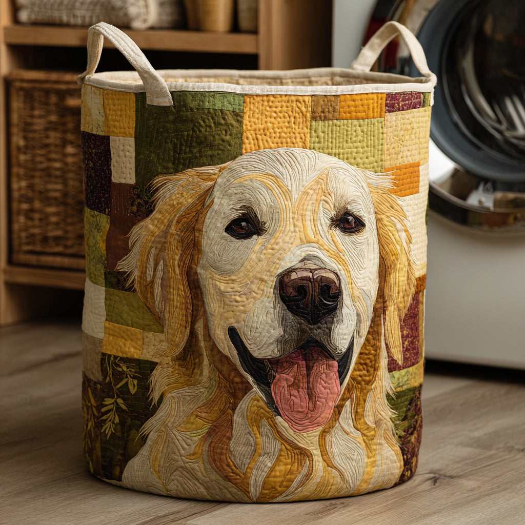 Blid Golden Retriever – quiltet opbevaringskurv