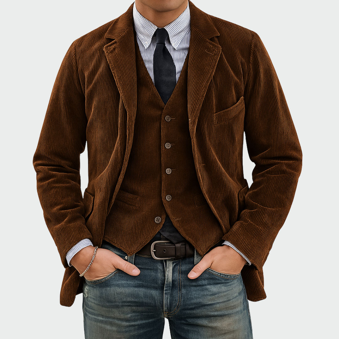 Anton™ | Vintage Cordfløjl Blazer med Vest