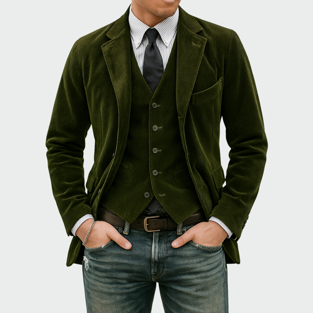 Anton™ | Vintage Cordfløjl Blazer med Vest