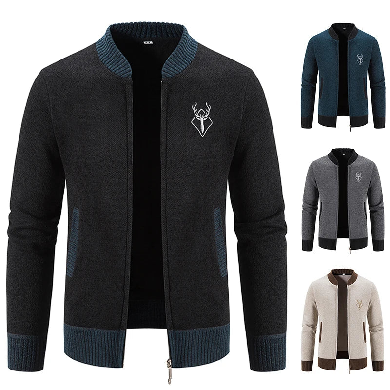 August | Strikket Herrecardigan med Hjortemotiv