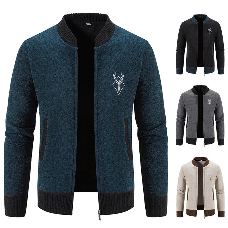 August | Strikket Herrecardigan med Hjortemotiv