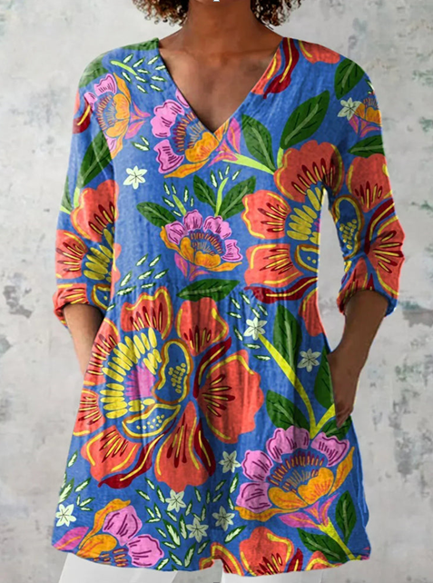 Malou™ | Lang Bluse med V-udskæring