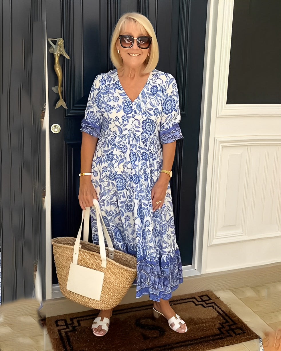 Keisha | Elegant Blomstret Kjole med V-hals