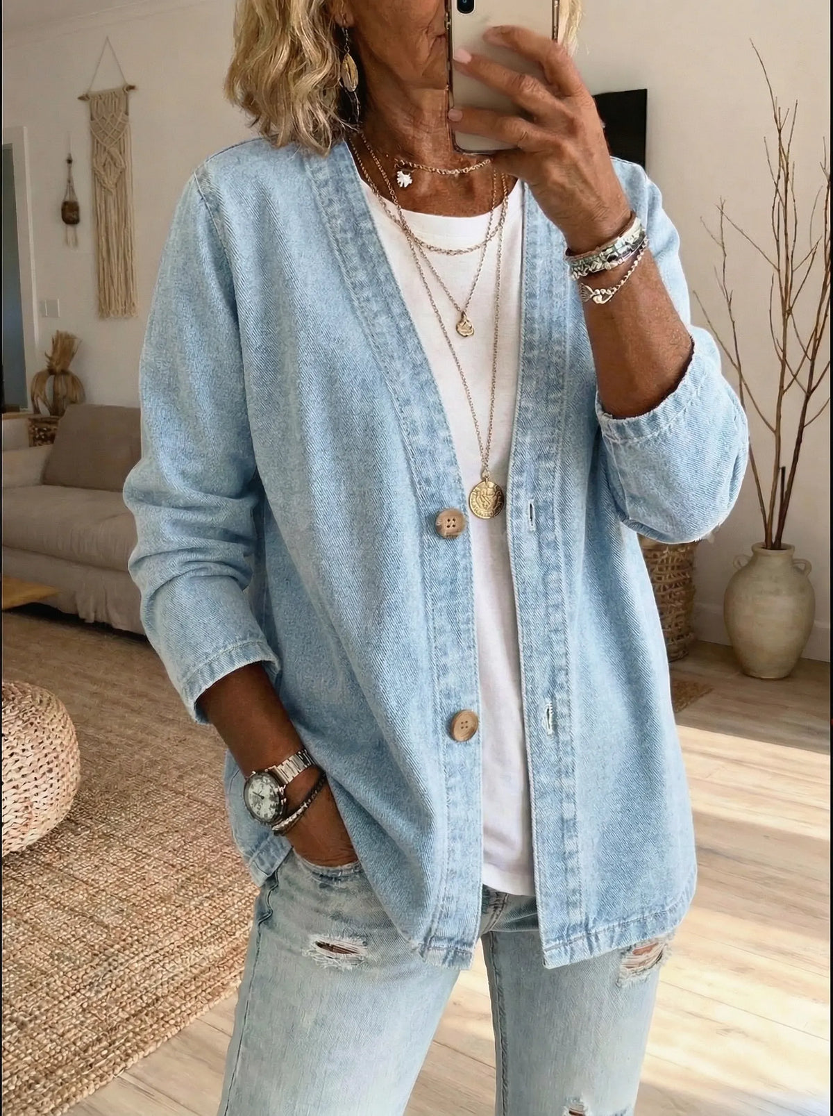 Ditte | Denim Skjortejakke med Knapper
