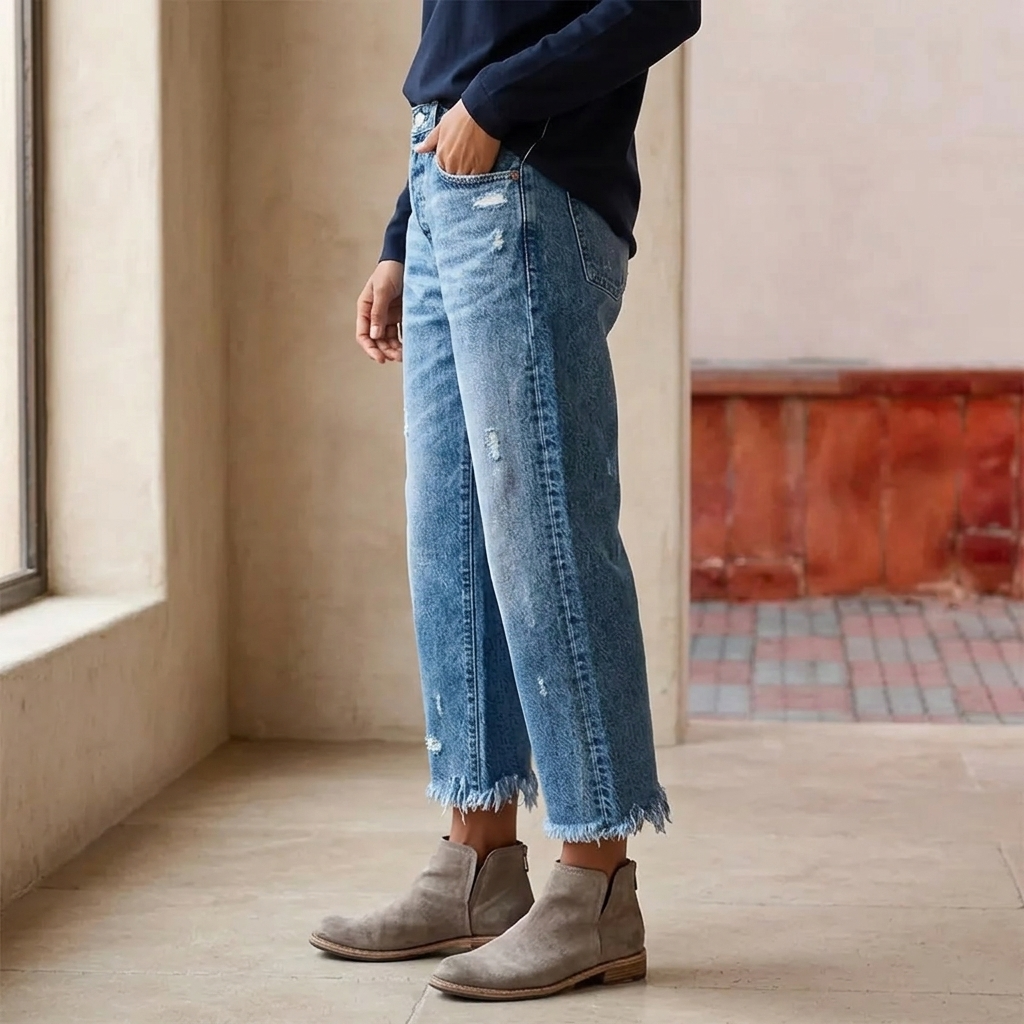 Vivara | Cropped Jeans med Frynsede Kanter