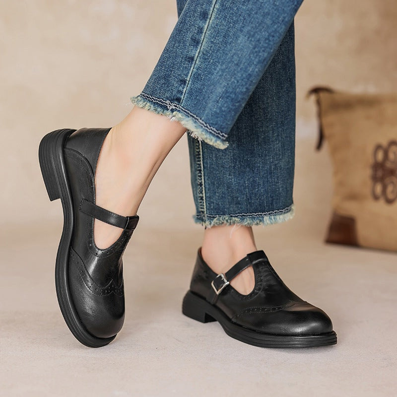Elsbeth – Vintage læder T‑bar balletsko