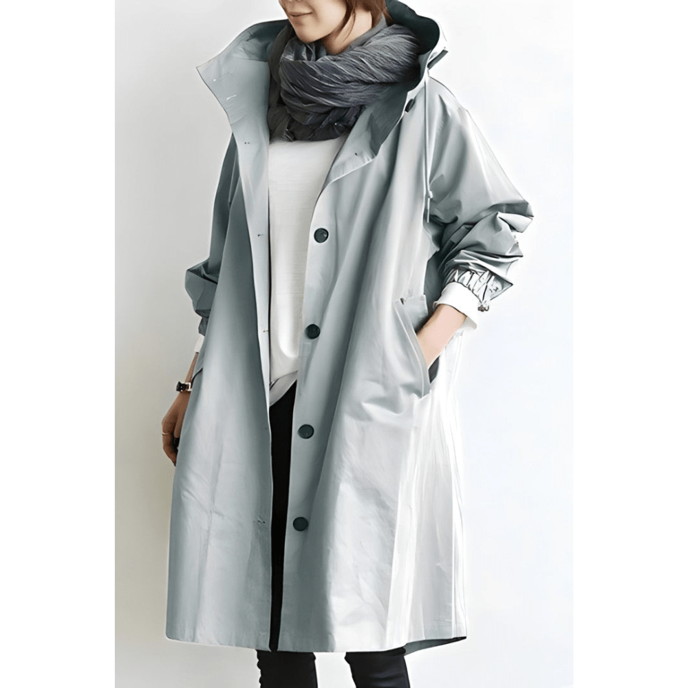 Maja™ | Oversized Hættet Frakke med Knapper
