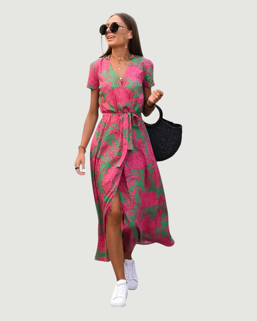 CELINA™ KJOLE | Farverig sommerstil med V-udskæring