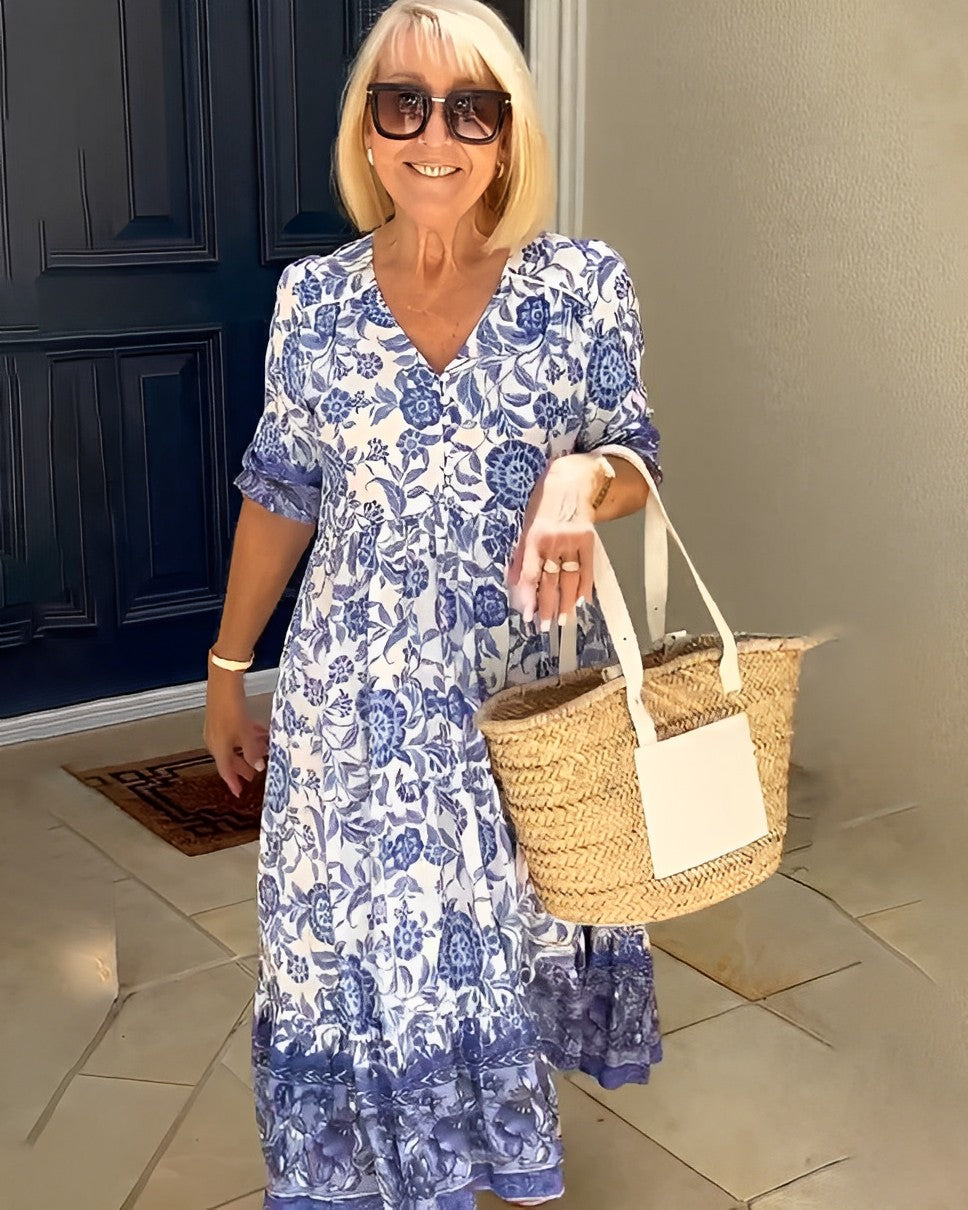 Keisha | Elegant Blomstret Kjole med V-hals