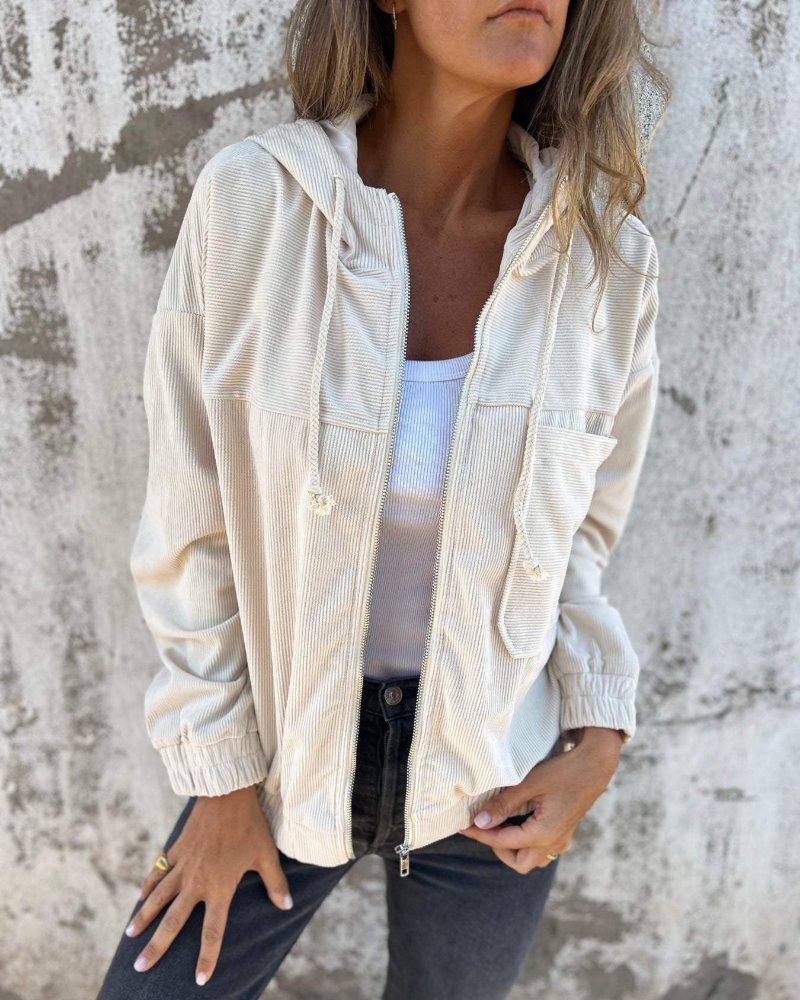 Ella™ | Corduroy hættetrøje med lynlås