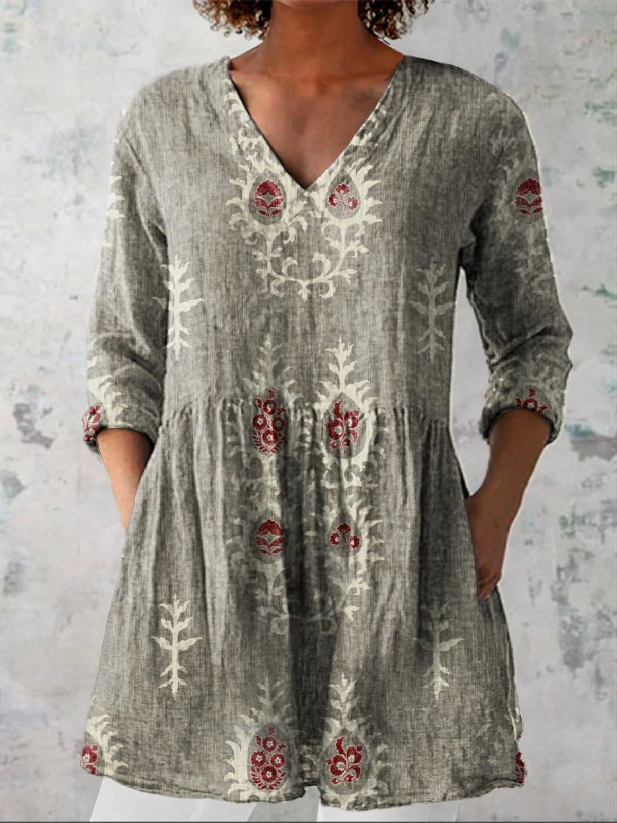 Katrine™ | Lang Bluse med V-udskæring