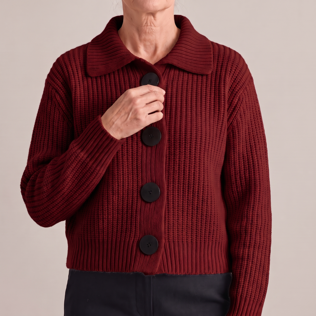 Tove™ | Grovstrikket Cardigan med Store Knapper