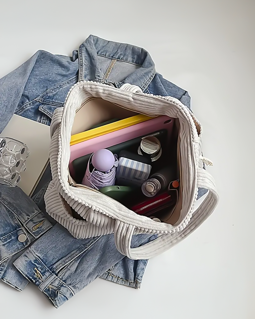 TILDA™ – Ribbede Tragetaske med Snøre-Detalje