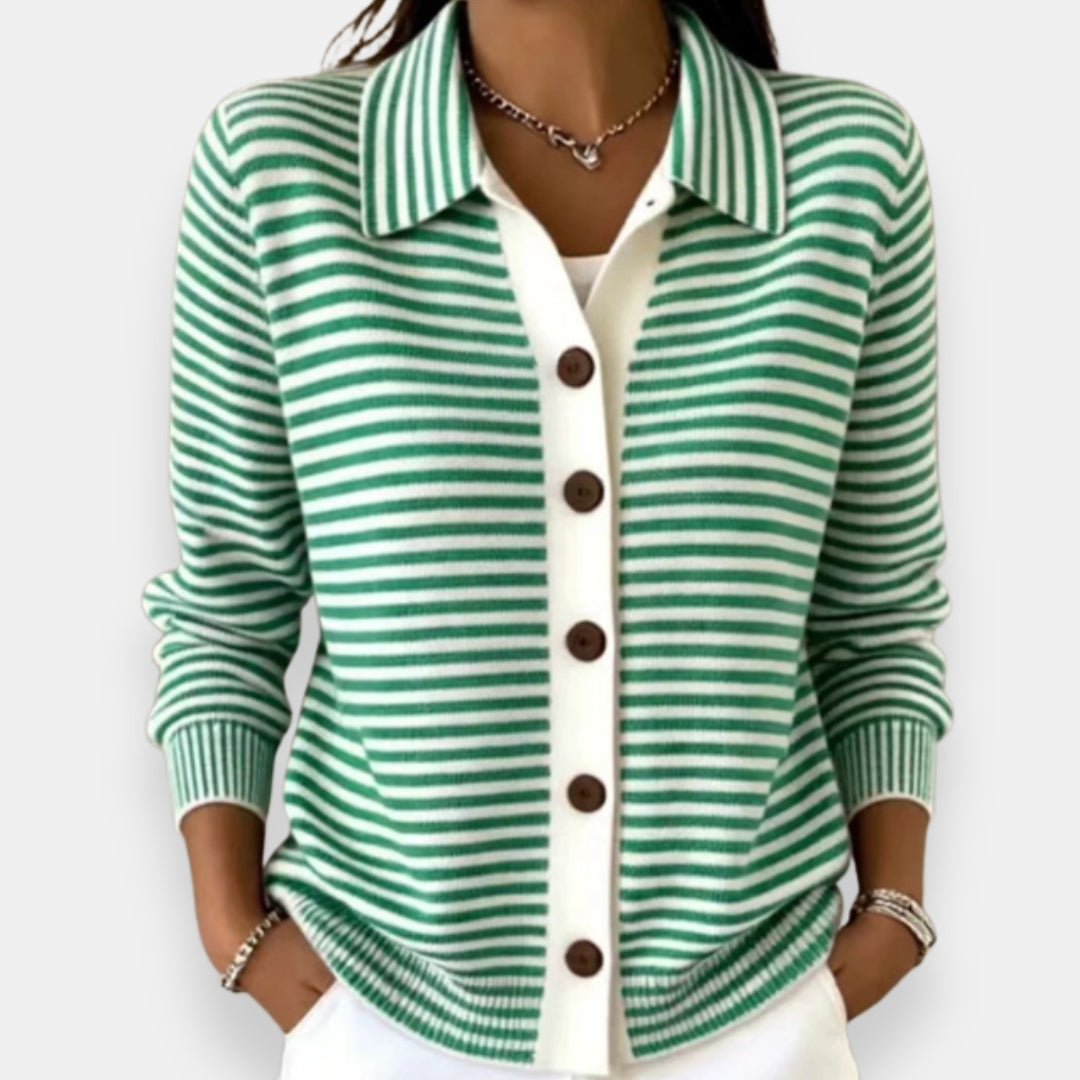 Nola™ | Stribet Cardigan med Krave