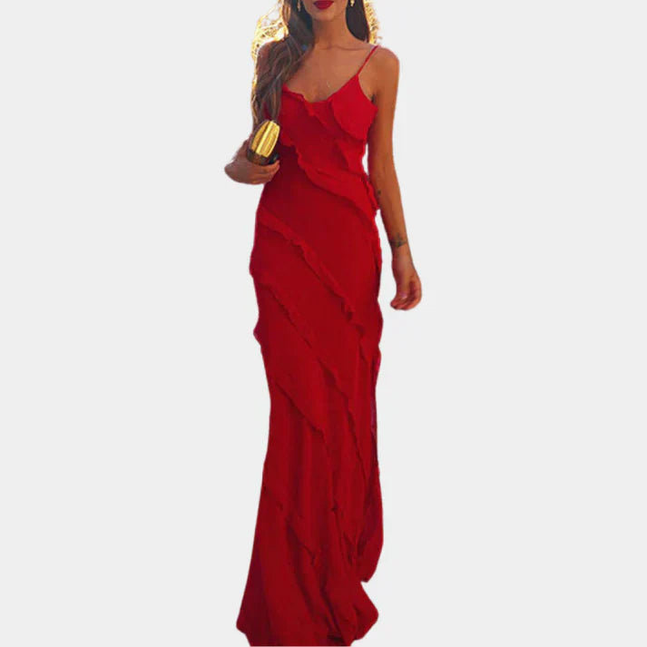 Cathrine | Elegant Maxikjole med Volanter