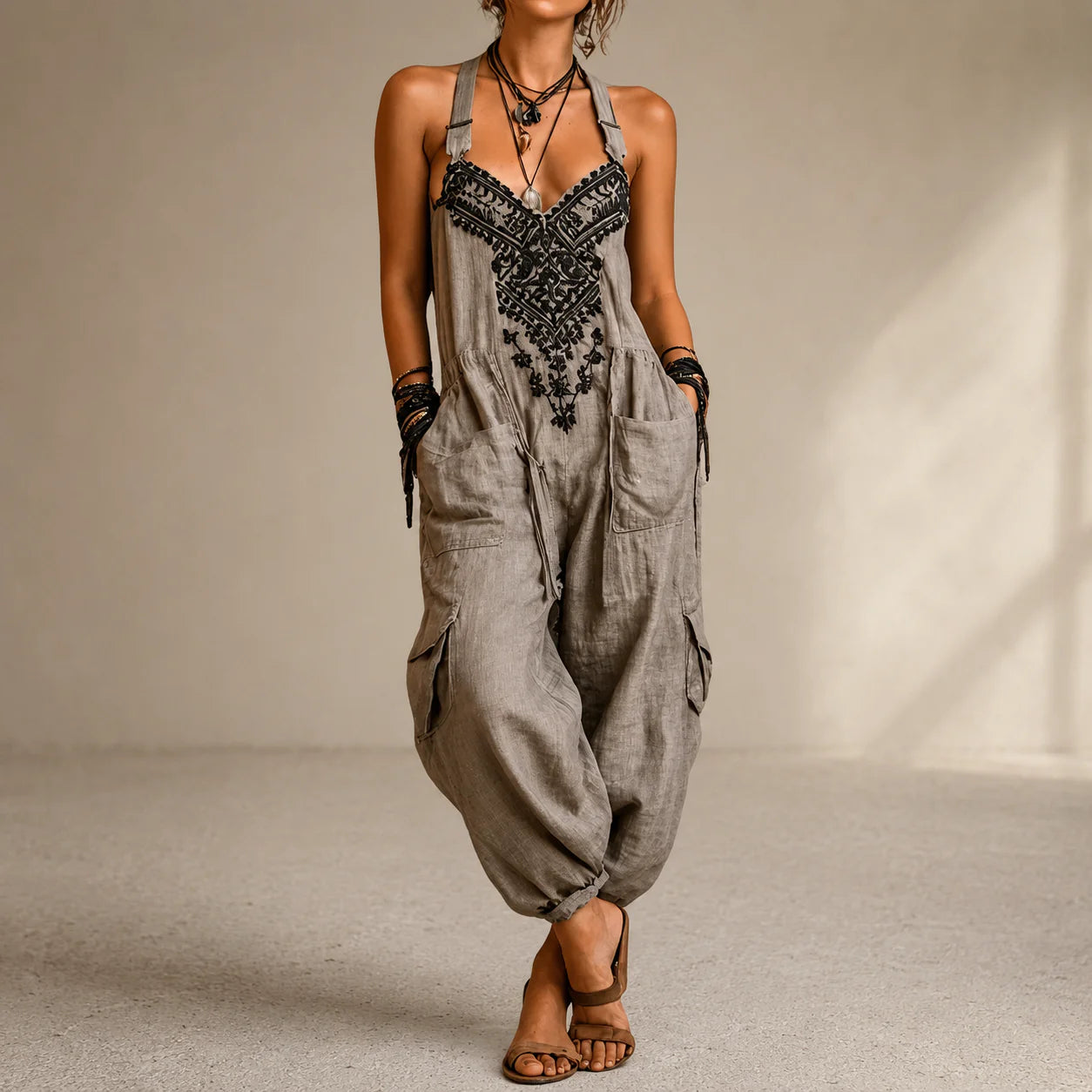 Isabella™ | Boheme jumpsuit med broderi