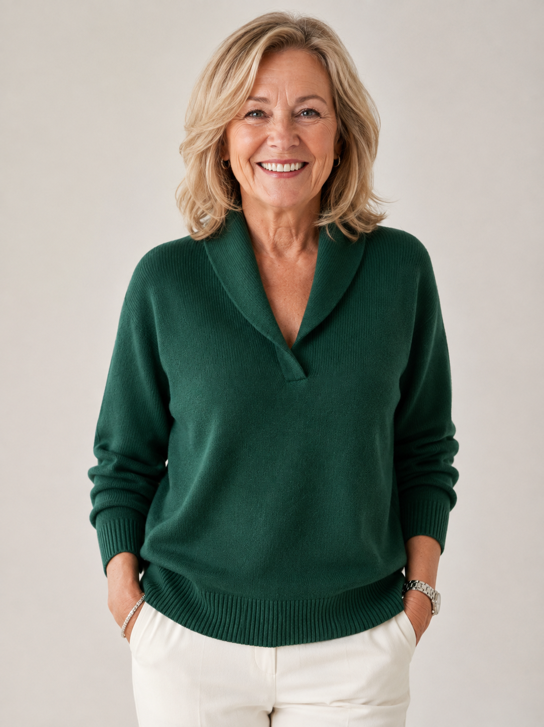 Greta™ | Strikbluse med Sjalskrave