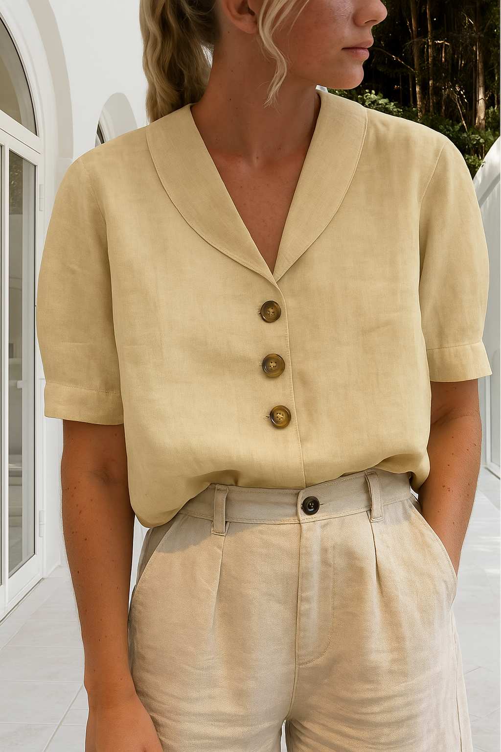 Christina™ – Let bluse i hør-bomuld