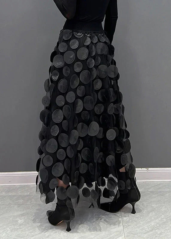 Christel | Stilfuld Sort Prikket Patchwork Tylskørt