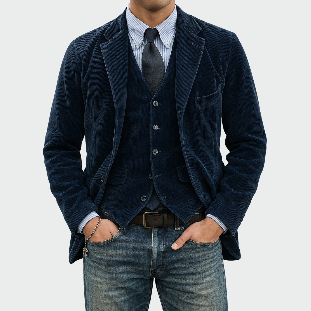 Anton™ | Vintage Cordfløjl Blazer med Vest