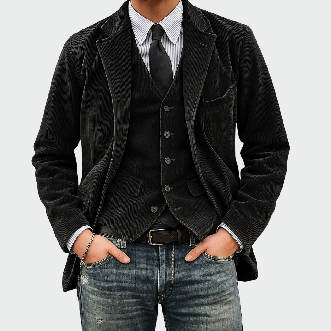 Anton™ | Vintage Cordfløjl Blazer med Vest
