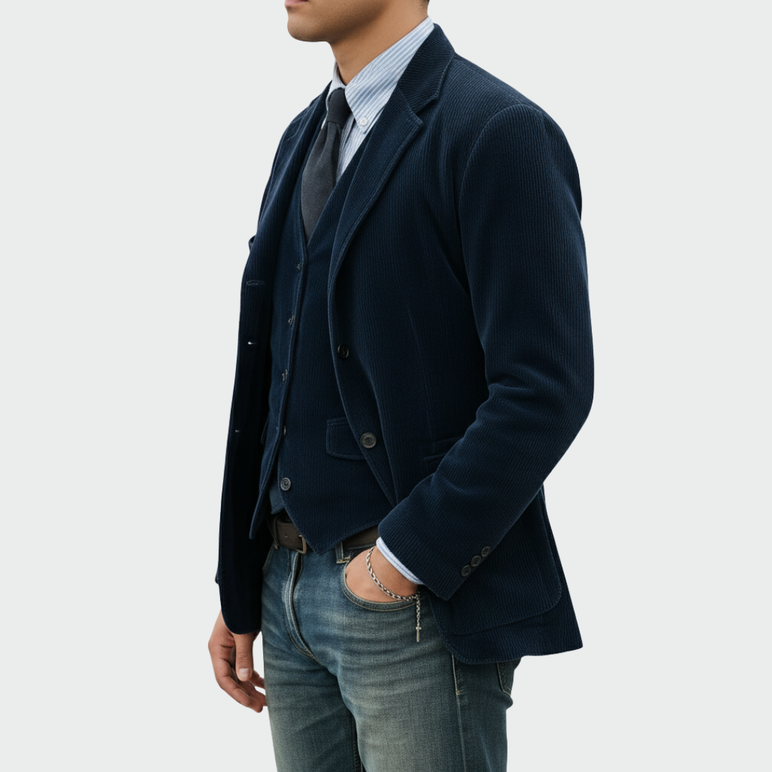 Anton™ | Vintage Cordfløjl Blazer med Vest
