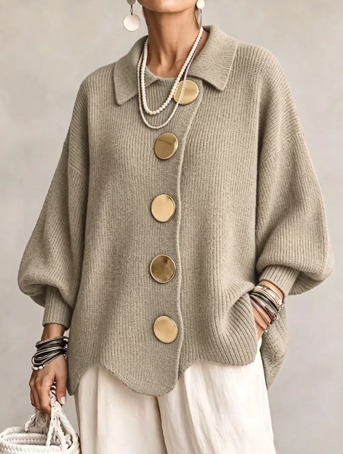 Ida™ | Cardigan med Gyldne Knapper