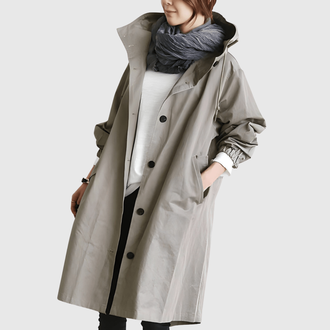 Maja™ | Oversized Hættet Frakke med Knapper