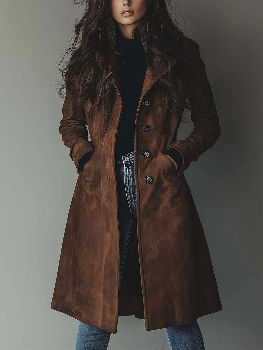 Teresa | Suede Trenchcoat i Vintage-stil
