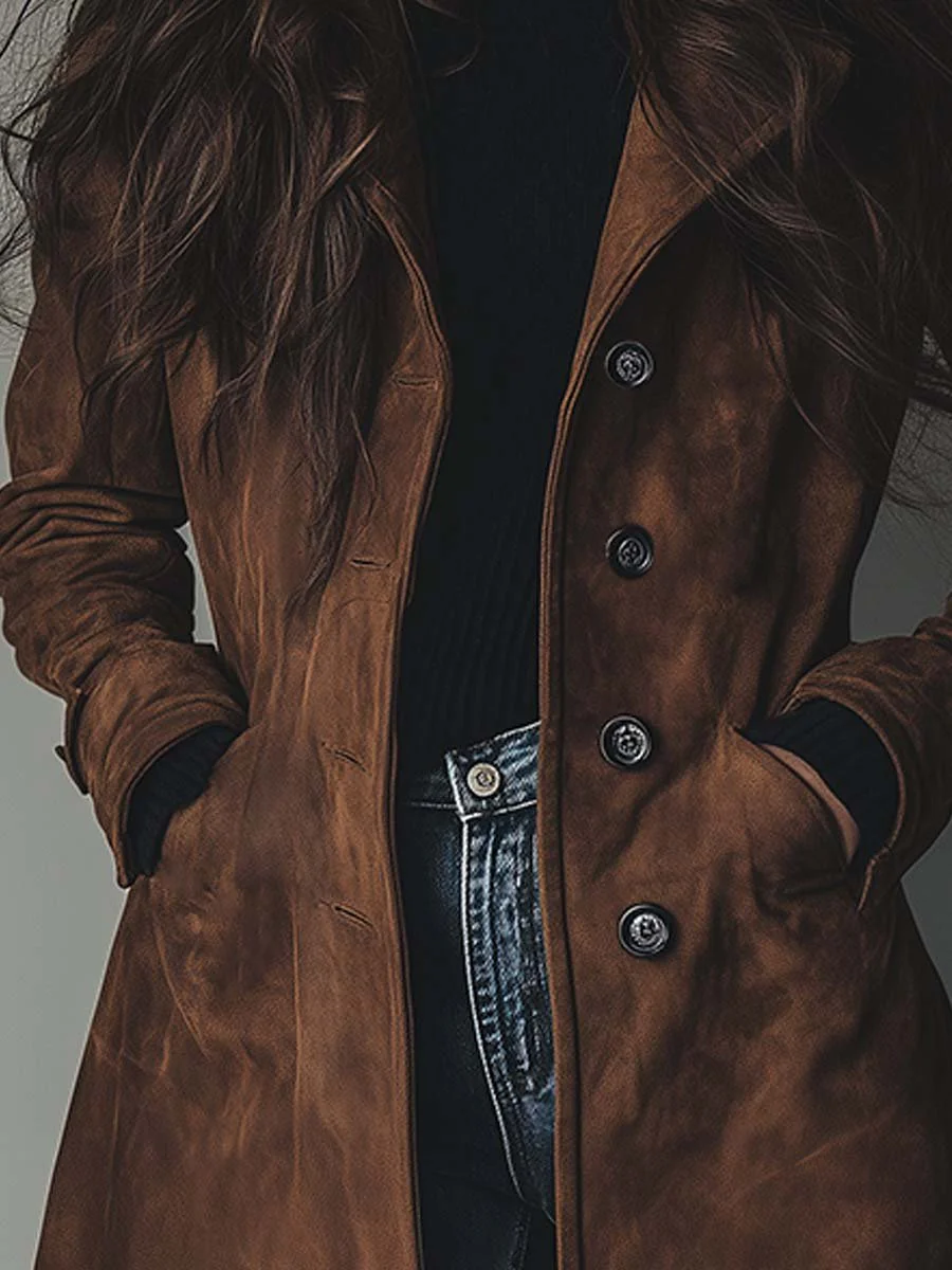 Teresa | Suede Trenchcoat i Vintage-stil