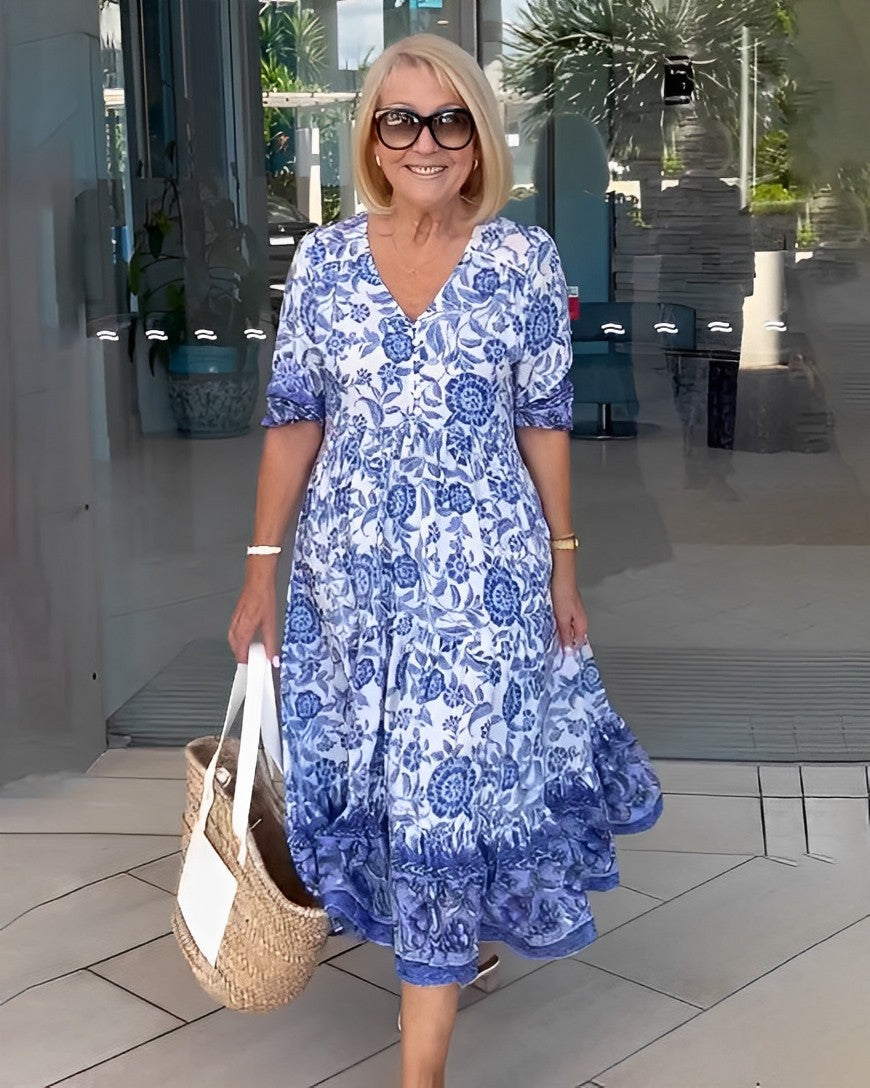 Keisha | Elegant Blomstret Kjole med V-hals