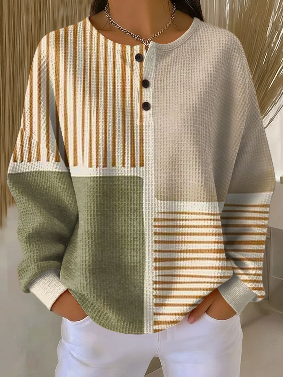 Inge™ | Langærmet Vaffelbluse med Knapper