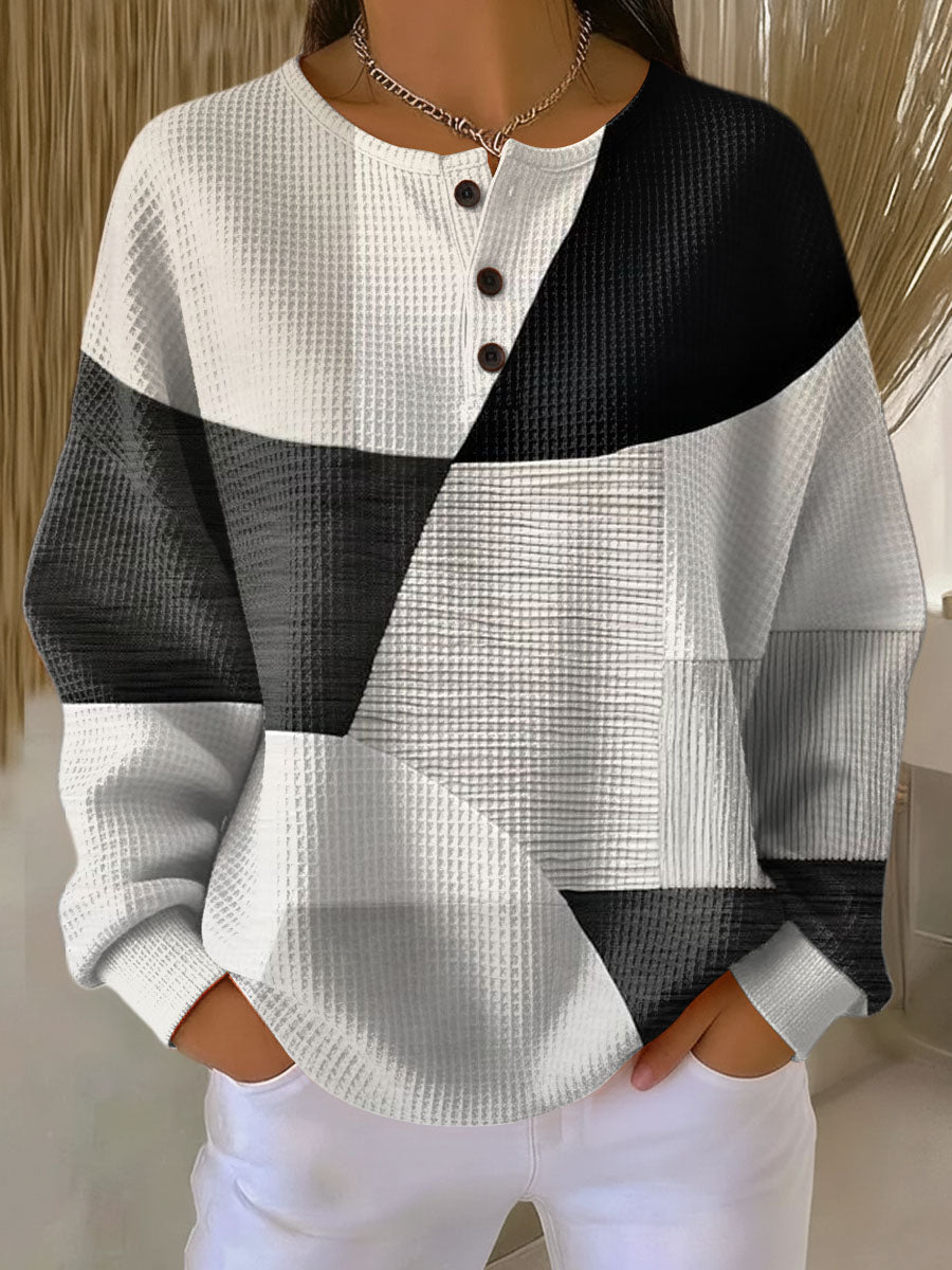 Inge™ | Langærmet Vaffelbluse med Knapper
