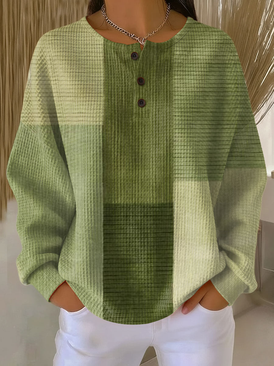 Inge™ | Langærmet Vaffelbluse med Knapper