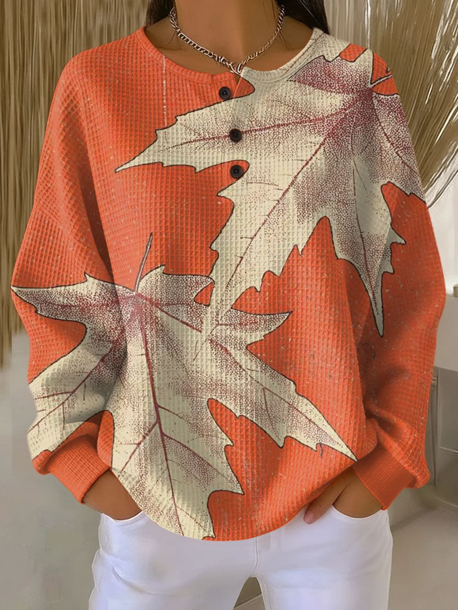Inge™ | Langærmet Vaffelbluse med Knapper