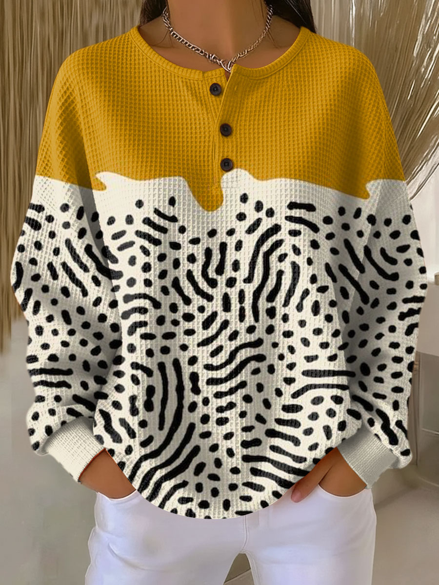 Inge™ | Langærmet Vaffelbluse med Knapper