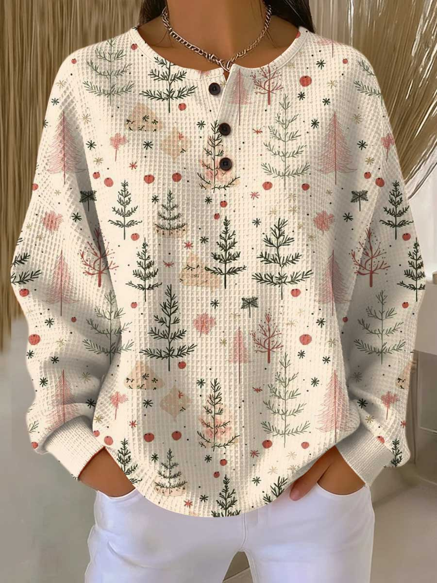 Inge™ | Langærmet Vaffelbluse med Knapper