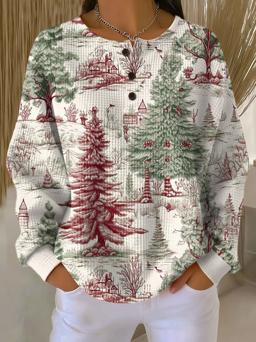 Inge™ | Langærmet Vaffelbluse med Knapper