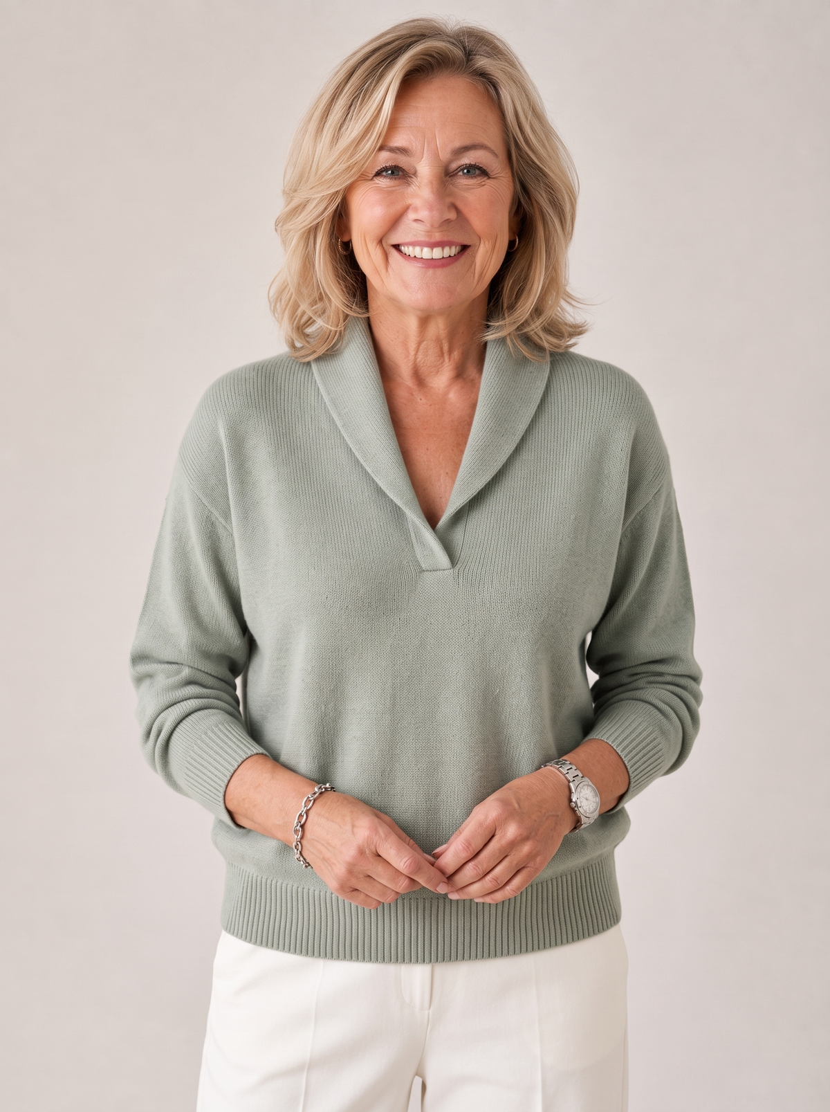 Greta™ | Strikbluse med Sjalskrave